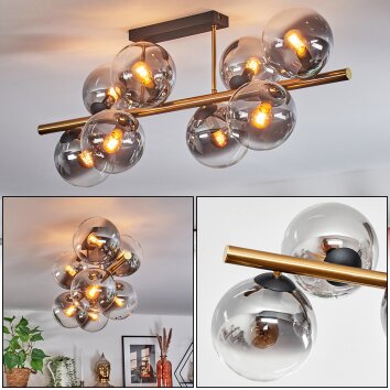 Gastor ceiling light, globe light gold, black, 8-light sources