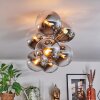 Gastor ceiling light, globe light gold, black, 8-light sources