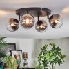 Chehalis ceiling light, globe light chrome, clear, Smoke-coloured, 4-light sources
