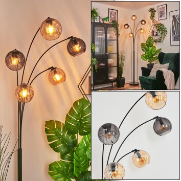 Koyoto globe light, floor lamp Amber, Smoke-coloured, 5-light sources