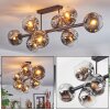 Ripoll ceiling light, globe light chrome, clear, Smoke-coloured, 8-light sources