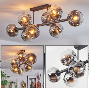Ripoll ceiling light, globe light chrome, clear, Smoke-coloured, 8-light sources