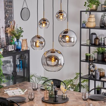 Ripoll hanging light, globe light, pendant light gold, black, 5-light sources