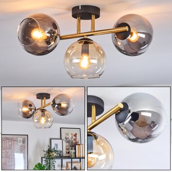 Koyoto ceiling light, globe light gold, black, 3-light sources