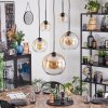 Koyoto hanging light, globe light, pendant light 45 cm Amber, clear, 5-light sources