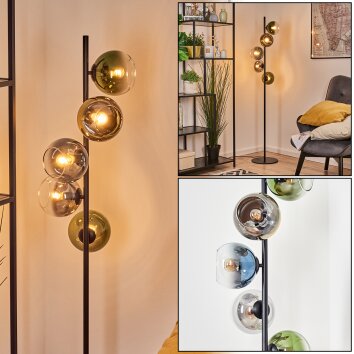 Koyoto globe light, floor lamp blue, gold, green, clear, Smoke-coloured, 5-light sources