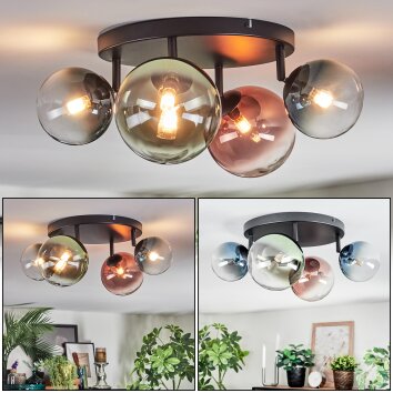 Chehalis ceiling light, globe light blue, green, clear, coppery, 4-light sources