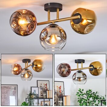 Ripoll ceiling light, globe light gold, black, 3-light sources