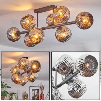 Ripoll ceiling light, globe light chrome, Smoke-coloured, 8-light sources