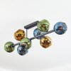 Koyoto ceiling light, globe light blue, gold, green, 8-light sources