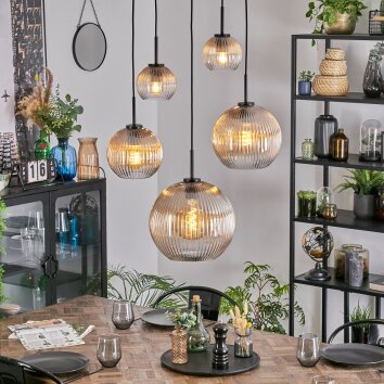 Koyoto hanging light, globe light, pendant light Amber, clear, 5-light sources