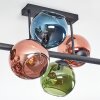 Koyoto ceiling light, globe light blue, green, coppery, 6-light sources
