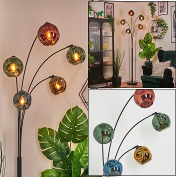 Ripoll globe light, floor lamp blue, gold, green, coppery, 5-light sources