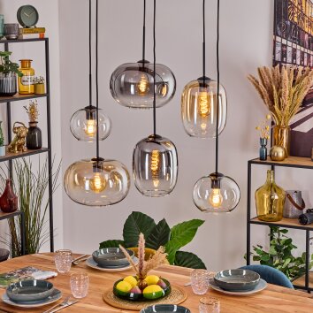 Apedo hanging light, pendant light Amber, clear, Smoke-coloured, 6-light sources