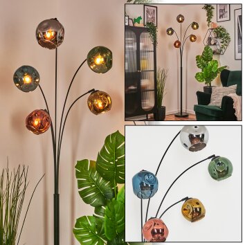 Ripoll globe light, floor lamp blue, chrome, gold, green, coppery, Smoke-coloured, 5-light sources