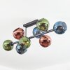 Koyoto ceiling light, globe light blue, green, coppery, 8-light sources
