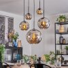 Ripoll hanging light, globe light, pendant light chrome, Smoke-coloured, 5-light sources