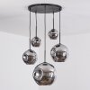 Ripoll hanging light, globe light, pendant light chrome, Smoke-coloured, 5-light sources