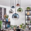 Koyoto hanging light, globe light, pendant light blue, chrome, green, clear, coppery, Smoke-coloured, 5-light sources