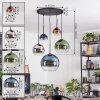 Koyoto hanging light, globe light, pendant light blue, chrome, green, clear, coppery, Smoke-coloured, 5-light sources