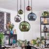 Koyoto hanging light, globe light, pendant light blue, chrome, green, coppery, Smoke-coloured, 5-light sources