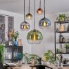 Koyoto hanging light, globe light, pendant light blue, chrome, green, clear, coppery, Smoke-coloured, 5-light sources