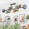Koyoto ceiling light, globe light blue, gold, green, clear, 10-light sources