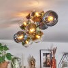 Koyoto ceiling light, globe light blue, gold, green, clear, 10-light sources