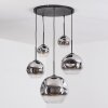 Ripoll hanging light, globe light, pendant light chrome, clear, Smoke-coloured, 5-light sources