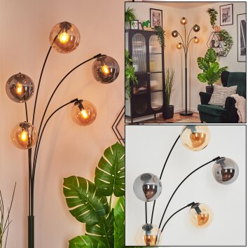 Gastor globe light, floor lamp Amber, Smoke-coloured, 5-light sources
