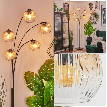 Ripoll globe light, floor lamp Amber, clear, 5-light sources