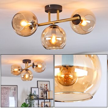 Koyoto ceiling light, globe light gold, black, 3-light sources