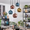 Ripoll hanging light, globe light, pendant light blue, gold, coppery, 5-light sources