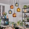 Ripoll hanging light, globe light, pendant light blue, gold, coppery, 5-light sources