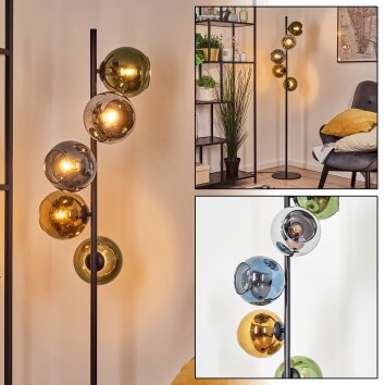Koyoto globe light, floor lamp blue, chrome, gold, green, Smoke-coloured, 5-light sources