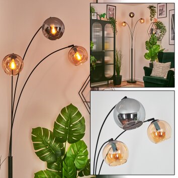 Koyoto globe light, floor lamp Amber, chrome, Smoke-coloured, 3-light sources