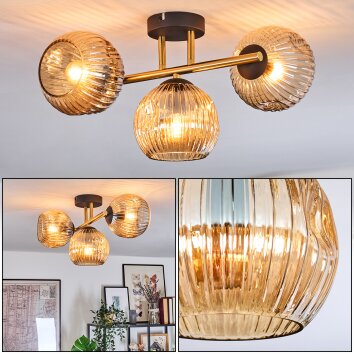 Ripoll ceiling light, globe light gold, black, 3-light sources