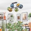 Koyoto ceiling light, globe light blue, gold, green, 6-light sources