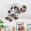 Koyoto ceiling light, globe light chrome, Smoke-coloured, 10-light sources