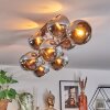 Koyoto ceiling light, globe light chrome, Smoke-coloured, 10-light sources