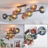 Koyoto ceiling light, globe light blue, green, clear, coppery, 10-light sources