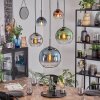 Koyoto hanging light, globe light, pendant light blue, chrome, green, clear, coppery, Smoke-coloured, 5-light sources