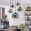 Koyoto hanging light, globe light, pendant light blue, chrome, green, clear, coppery, Smoke-coloured, 5-light sources