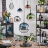 Koyoto hanging light, globe light, pendant light blue, chrome, green, clear, coppery, Smoke-coloured, 5-light sources