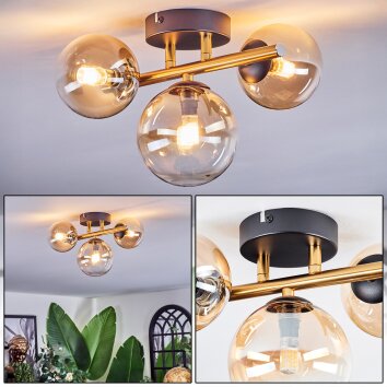 Chehalis ceiling light, globe light gold, black, 3-light sources