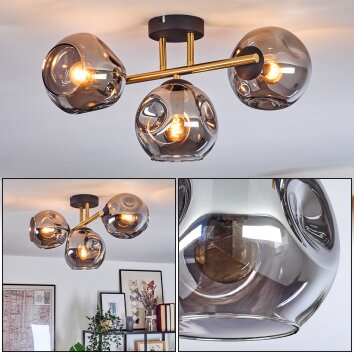Ripoll ceiling light, globe light gold, black, 3-light sources