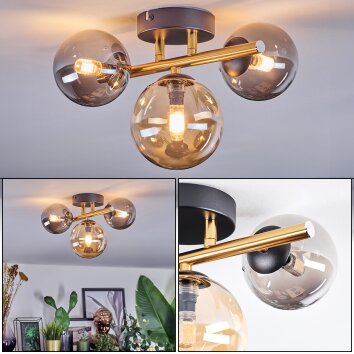 Chehalis ceiling light, globe light gold, black, 3-light sources