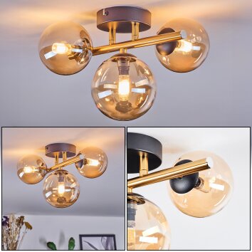 Chehalis ceiling light, globe light gold, black, 3-light sources