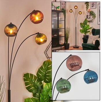 Koyoto globe light, floor lamp blue, green, coppery, 3-light sources