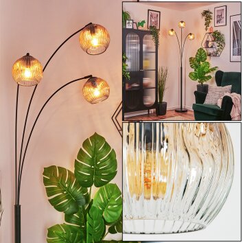 Ripoll globe light, floor lamp Amber, clear, 3-light sources